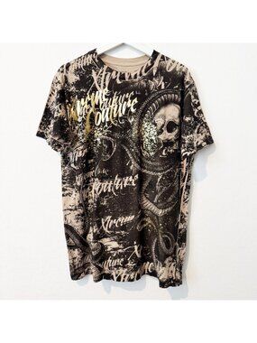Xtreme Couture by Affliction Graphic Foiled Metallic Logo Skull Shirt Mens Large